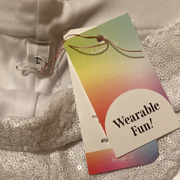 Fringe & Co. white sequin wide leg pants - Picture 3 of 6